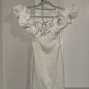 Zara White Strapless Dress with Ruffle Detail